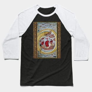 A MONSTRUOUS SEA SERPENT DEVOURING THE ROYAL FLEET Antique Indian Miniature Baseball T-Shirt